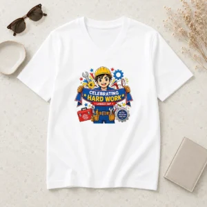 Happy Pretty Labour Day Celebration Anime For Proud Workers V Neck Shirt in white, featuring anime design for proud workers