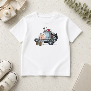 Happy Top Doc Brown Snoopy Back To The Future Mashup Delorean Time Machine Cartoon Kids T-Shirt
