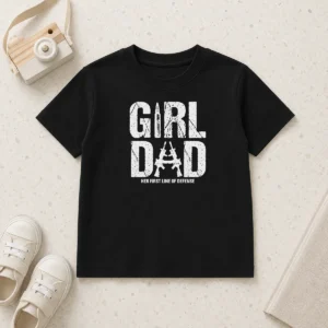 Hot Nice Girl Dad Her First Line Of Defense Distressed Kids T-Shirt