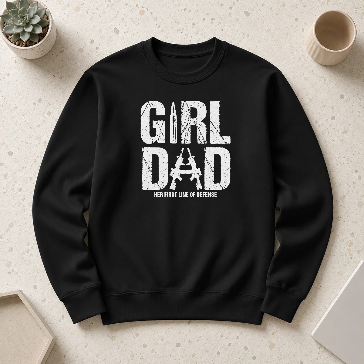 Hot Nice Girl Dad Her First Line Of Defense Distressed Sweater