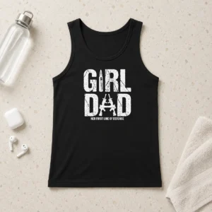 Hot Nice Girl Dad Her First Line Of Defense Distressed Tank Top
