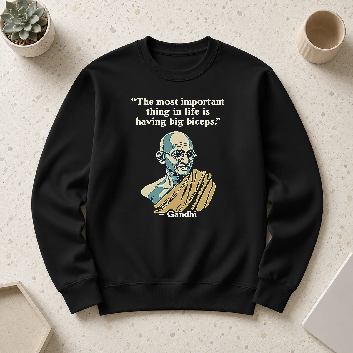 Nice Gandhi Important Quote Sweater featuring a cozy crewneck design with a meaningful Gandhi quote printed on the front