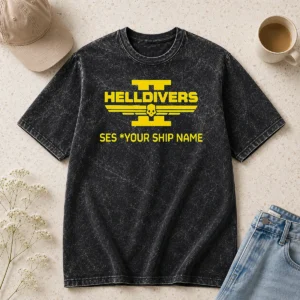 Nice Helldivers II See You Ship Name Shooting Game Washed T-Shirt
