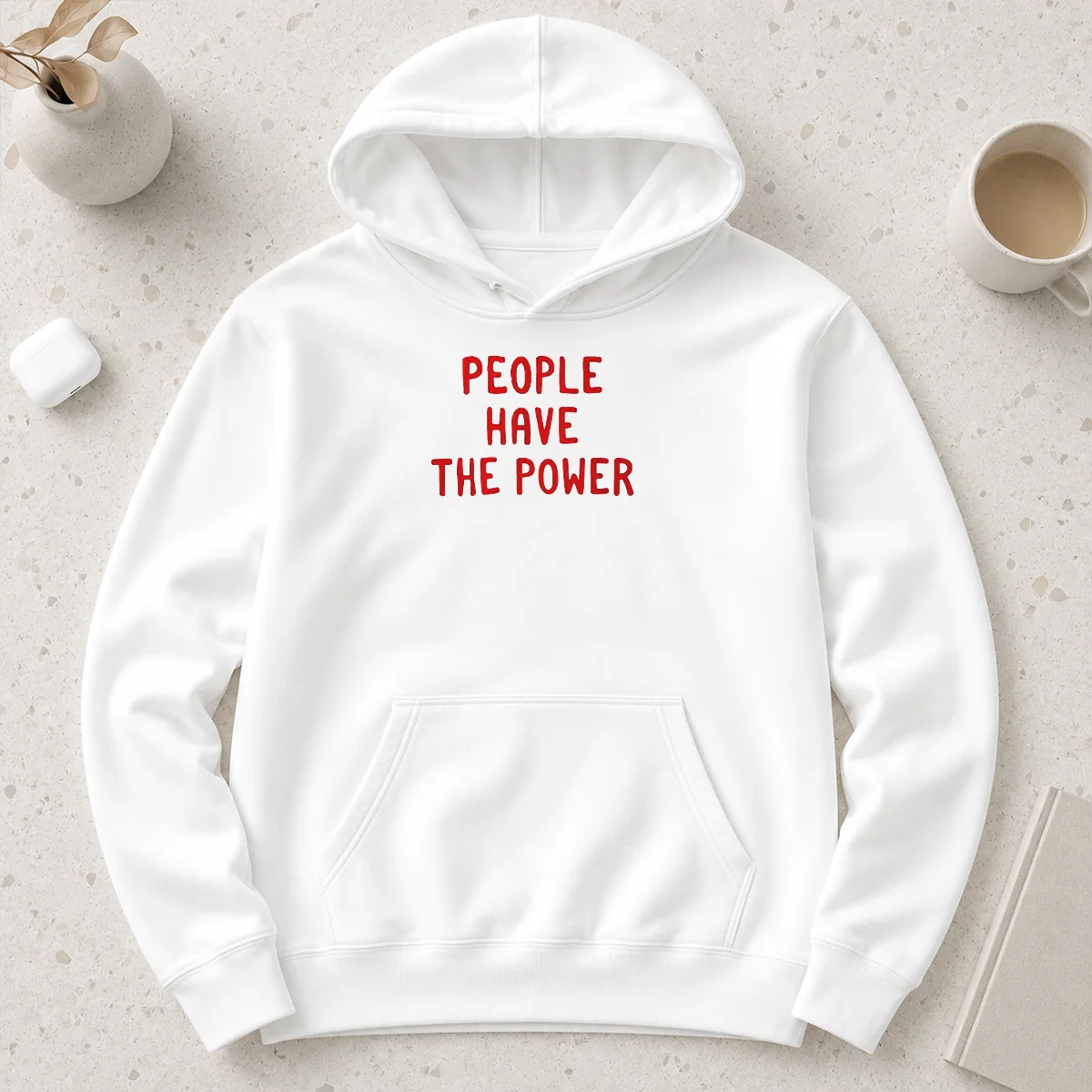 Nice People Have The Power Patti Smith Song Lyrics Protest Movement Hoodie in black, front view with bold white text design