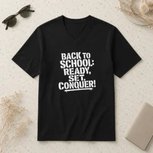 Nice Pretty Back To School Ready Set Conquer Stencil V-Neck Shirt