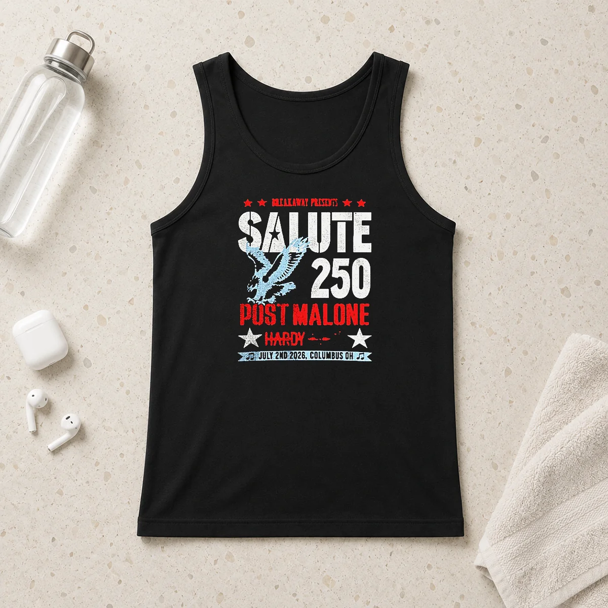 Nice Salute 250 Post Malone Hardy 2026 Tank Top in black, sleeveless casual wear with bold graphic print