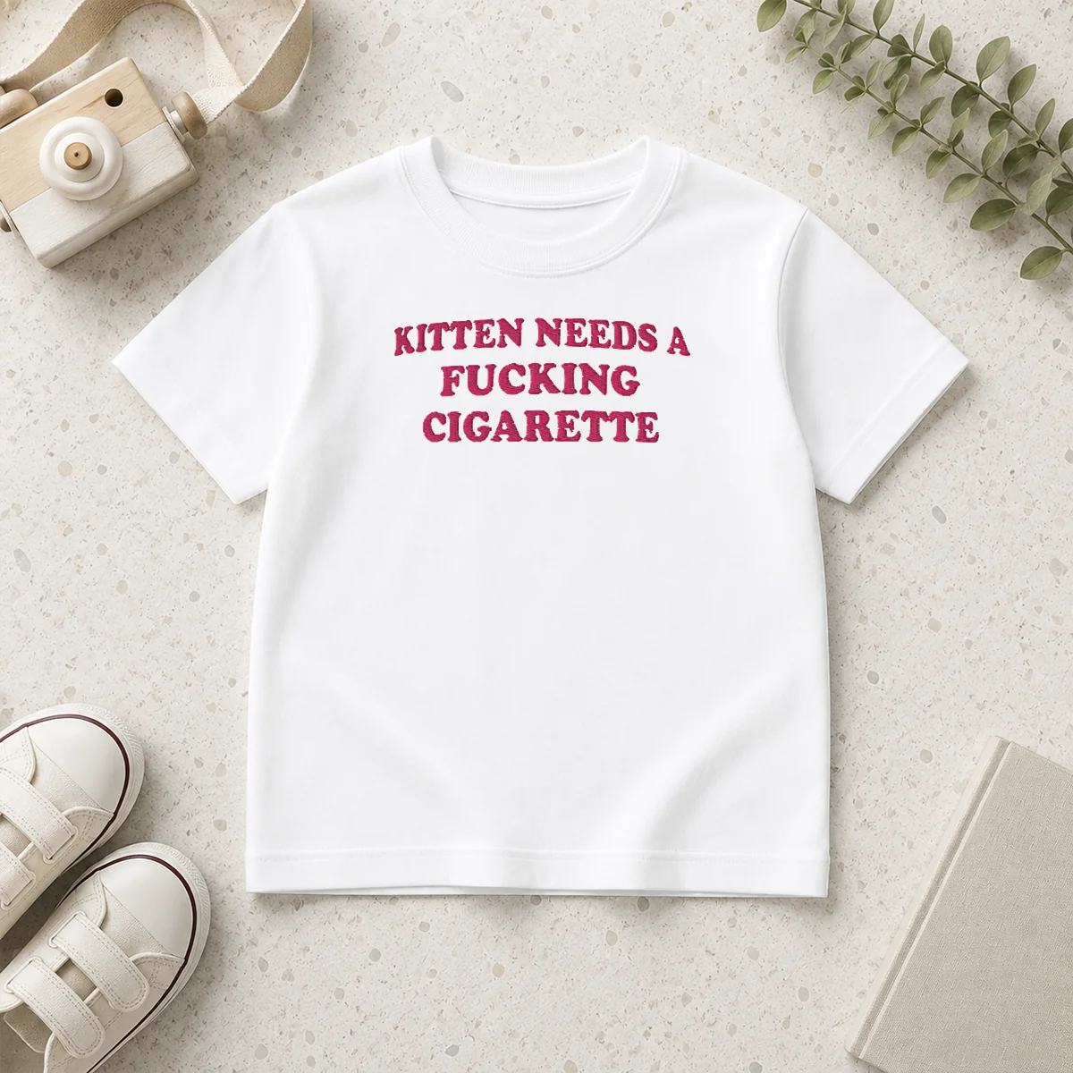 Official Funny Embroidered Novelty Apparel Kitten Needs A Fucking Cigarette Shirt