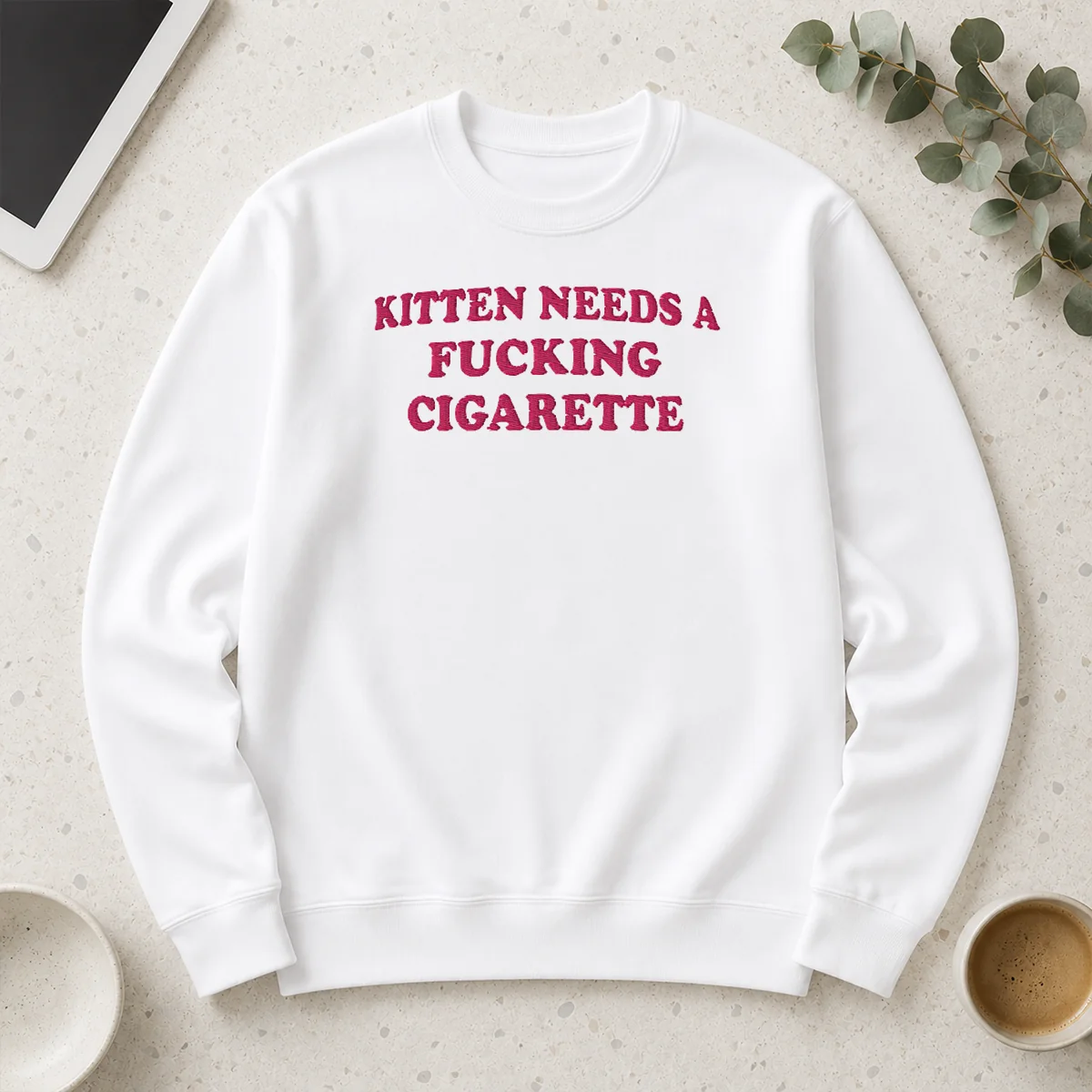 Official Funny Embroidered Novelty Apparel Kitten Needs A Fucking Cigarette Shirt