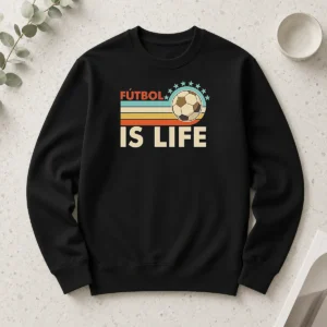 Official Futbol Is Life Football Vintage Long Sleeve Shirt featuring classic football graphics on a comfortable long sleeve garment