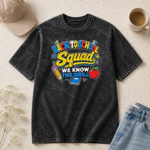 Original Back To School Group Cartoon For Kids Washed T-Shirt