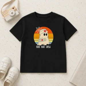 Original Boo Boo Crew Retro Ghost Nurse Halloween Kids T-Shirt