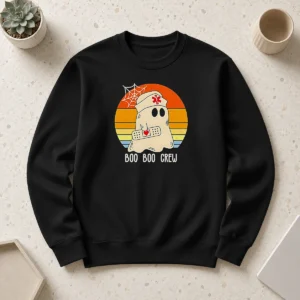 Original Boo Boo Crew Retro Ghost Nurse Halloween Sweater