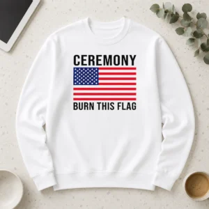Original Funny Ceremony Burn This Flag United States Of America Patriotic Protest long sleeve shirt in black, front view