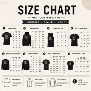 Size chart for Original Henry Gardener Stutter Text Typography showing garment measurements in inches and cm