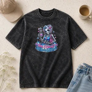 Original Skeleton Girl Halloween Coffee Quote Washed T-Shirt