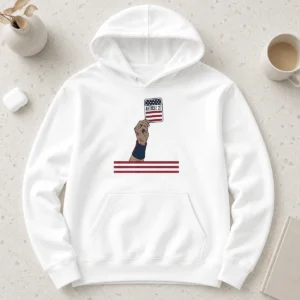 Perfect USA Article 27 Card Hoodie in dark gray, front view with kangaroo pocket and adjustable drawstring hood