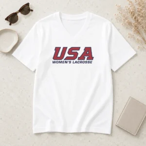 Perfect USA Women'S Lacrosse V Neck Shirt in classic fit with patriotic USA lacrosse design