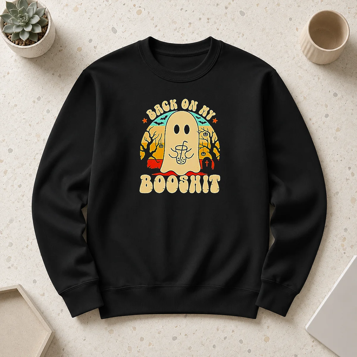 Premium Back On My Booshit Retro Ghost Drinking Boba Tea Sweater