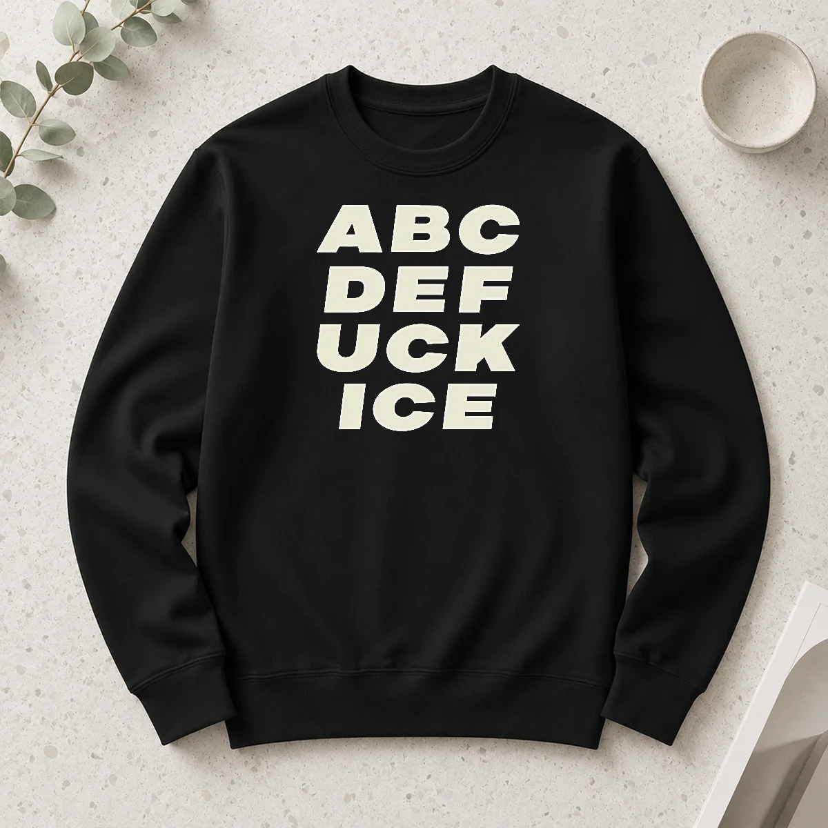 Premium Ethan Nestor A B C D E Fuck ICE long sleeve shirt with bold graphic print in black