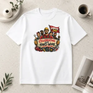 Premium Funny Labour Day Celebration For Proud Workers t shirt in black, featuring bold white and red text design