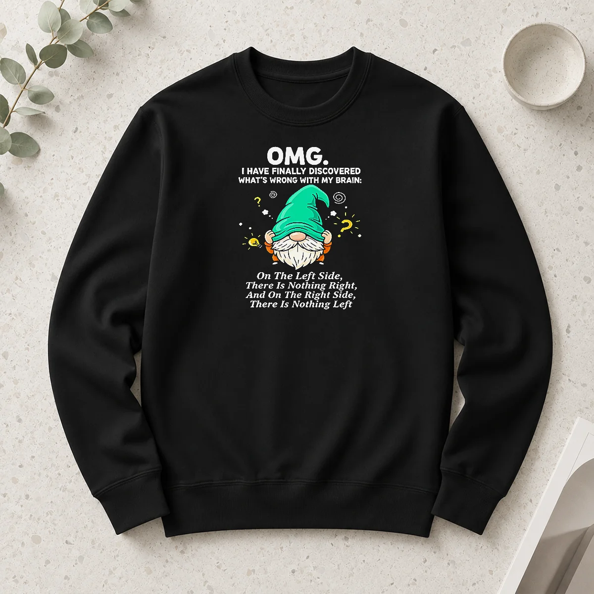 Premium Gnome Brain Discovery Cartoon Long Sleeve Shirt featuring a playful gnome brain illustration on a comfortable long sleeve garment