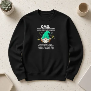 Premium Gnome Brain Discovery Cartoon Sweater featuring a colorful gnome brain graphic on a cozy pullover