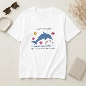 Premium Happy Dolphin Jumping Undiagnosed But Something Ain't Right V Neck Shirt in soft fabric with relaxed fit