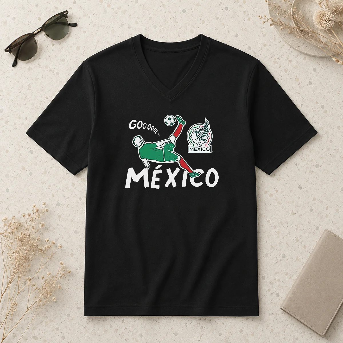 Premium Mexico Soccer Gooool Gooooal Bicycle V-Neck Shirt Premium Mexico Soccer Gooool Gooooal Bicycle V-Neck Shirt
