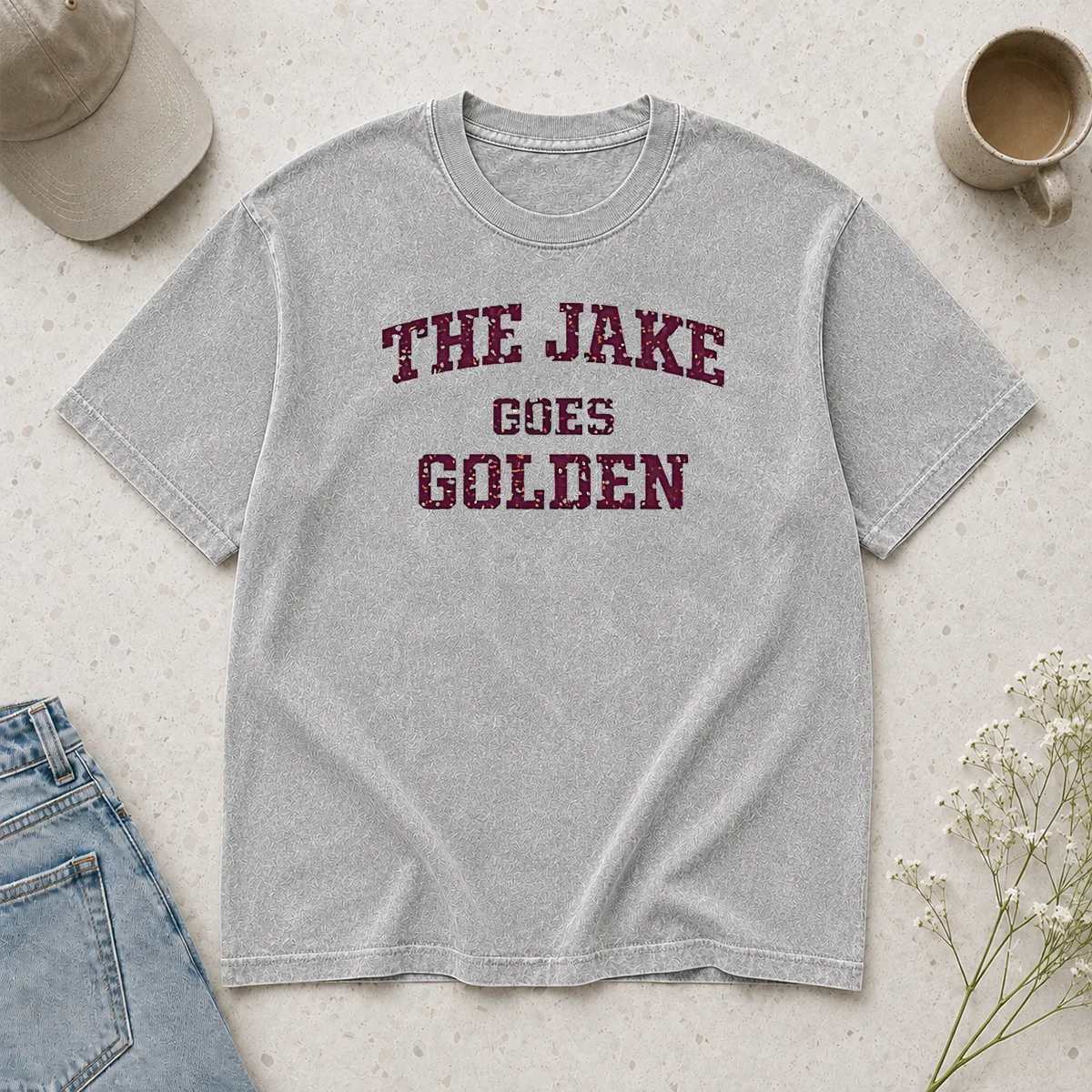 Premium Perfect The Jake Goes Golden Washed T Shirt in soft cotton with vintage washed finish