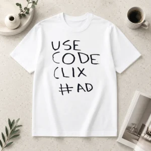 Premium Use Code Clix t shirt in classic crew neck style with short sleeves, displayed on a white background