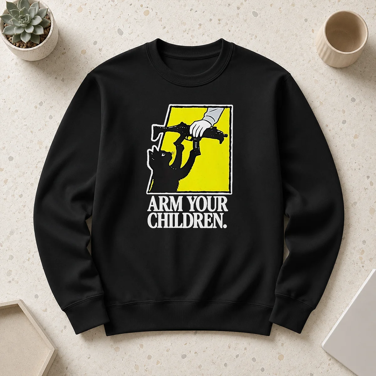 Pretty Black Cat With Gun Satire Arm Your Children Sweater