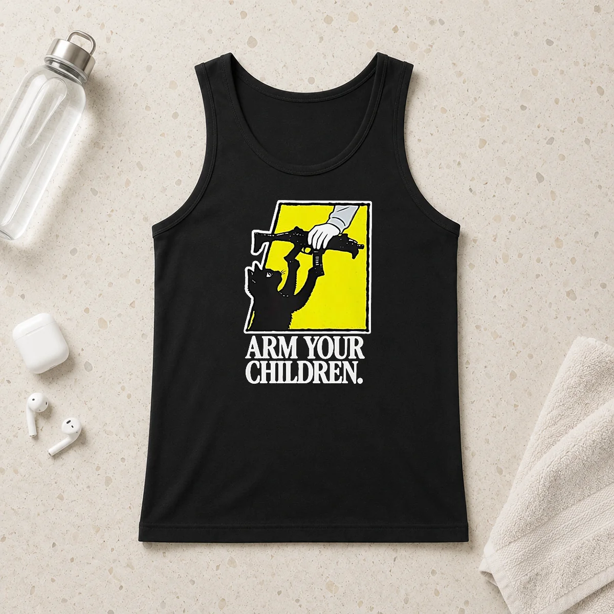 Pretty Black Cat With Gun Satire Arm Your Children Tank Top