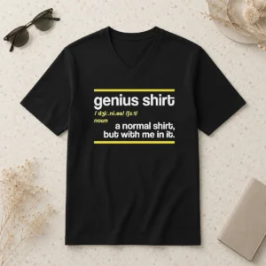Pretty Genius Shirt A Normal Shirt But With Me In It V Neck Shirt displayed on a white background, showing soft fabric and fitted cut