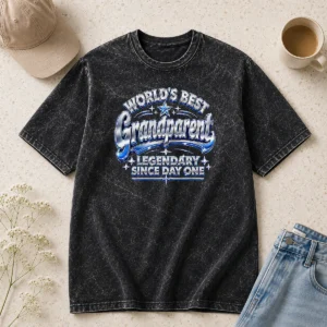 Pretty Grandparents Day Legendary Since Day One Y2K Washed T Shirt in soft washed cotton fabric with vintage style print