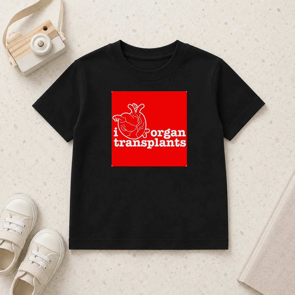 Pretty I Heart Organ Transplants Transplant Awareness kids t shirt with colorful heart design on white fabric