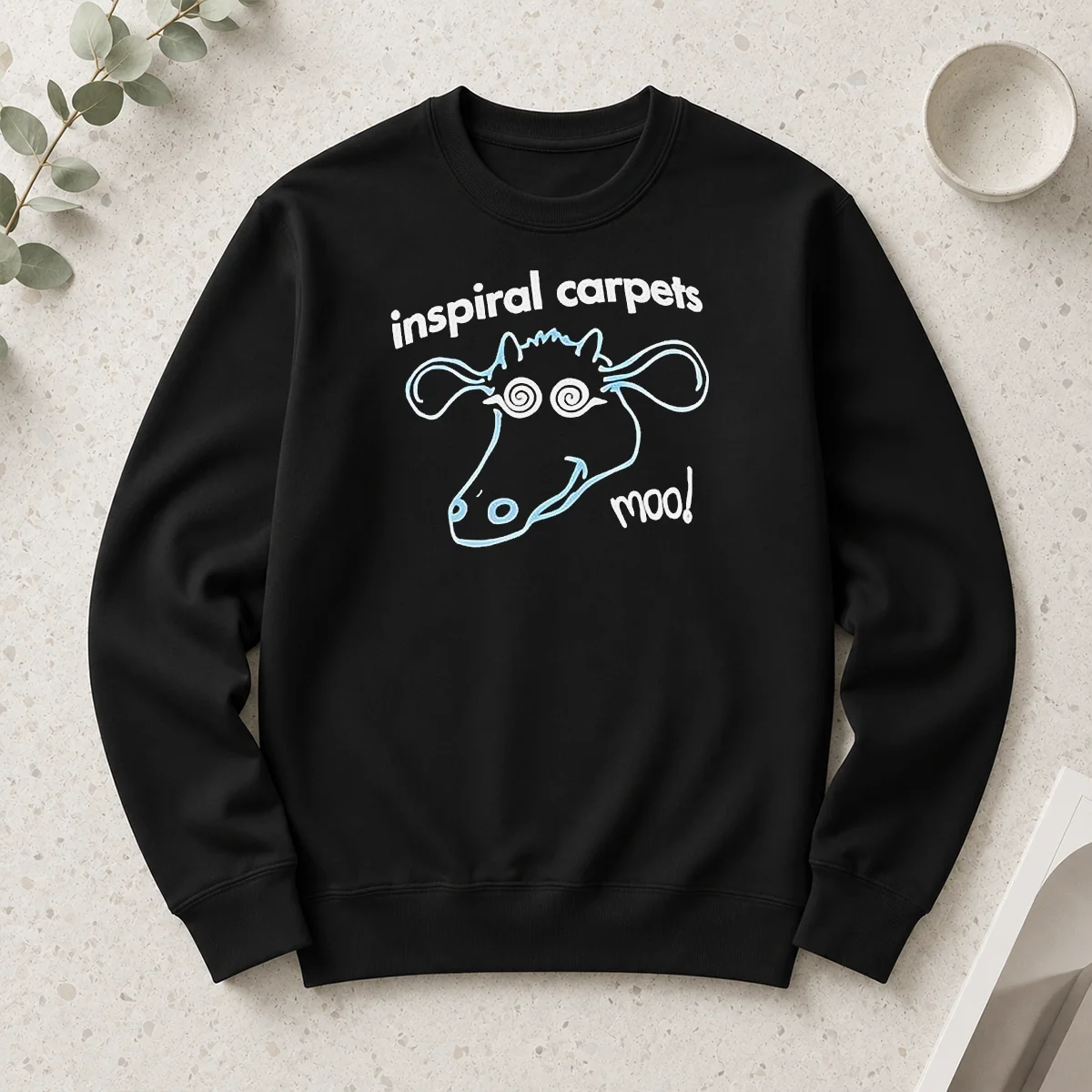 Pretty Inspiral Carpets Moo Madchester Indie Rock long sleeve shirt in black with band graphic on front