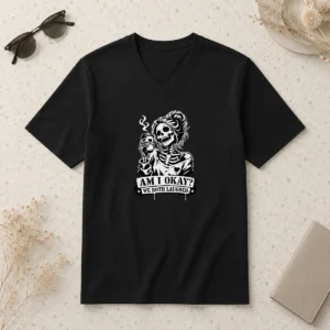 Pretty Skeleton Girl Saying Am I Okay We Both Laughed V-Neck Shirt