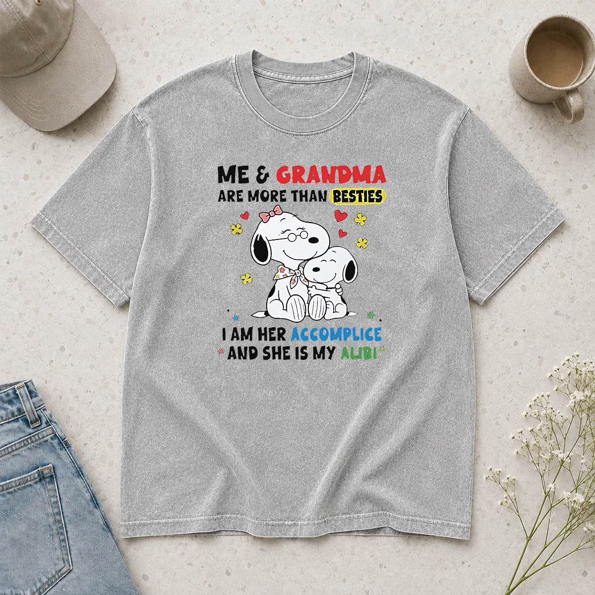 Pretty Snoopy Grandma Me And Are More Than Besties I Am Her Accomplice She Is My Alibi Washed T-Shirt