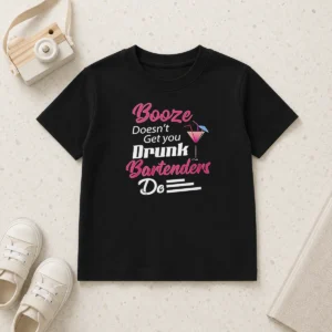Top Awesome Booze Doesn'T Get You Drunk Bartenders Do Kids T Shirt in bright blue cotton fabric for children