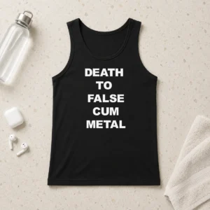Top Death To False Cum Metal Metalhead Parody Tank Top