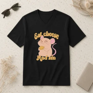Top Funny Eat Cheese And Sin Mouse V-Neck Shirt