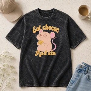 Top Funny Eat Cheese And Sin Mouse Washed T-Shirt