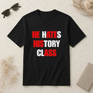 Top Funny He Hates History Class V-Neck Shirt