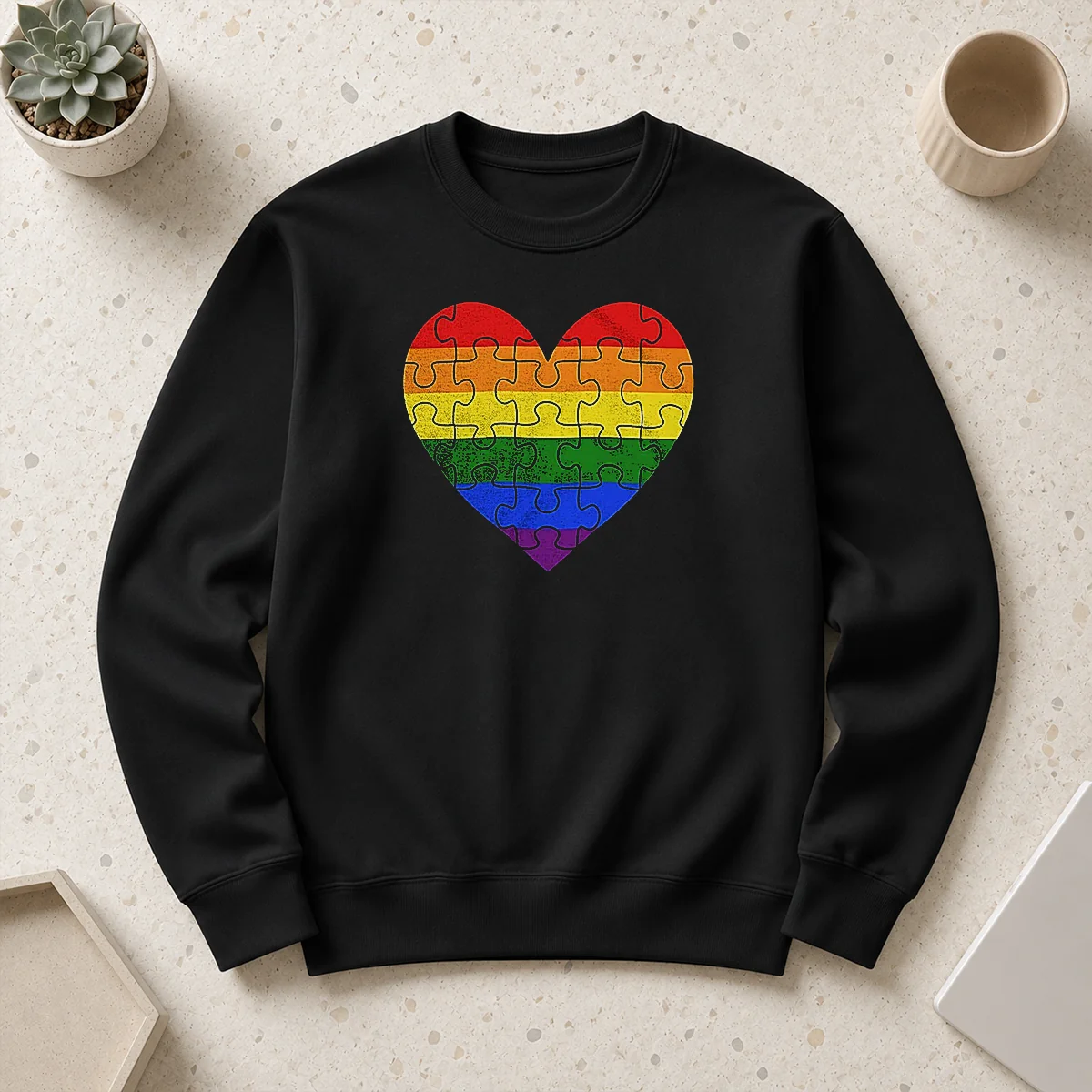 Top Homosexual Love Rainbow Heart Puzzle Sweater