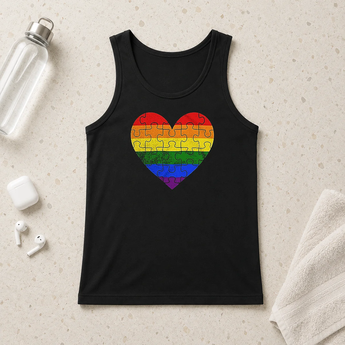 Top Homosexual Love Rainbow Heart Puzzle Tank Top