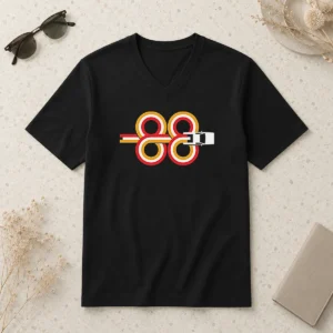 Top Premium Back To The Future Time Machine 88 V Neck Shirt featuring iconic time machine design on a soft v neck garment