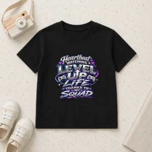 Y2K Chrome Heartbeat Level Up Life Squad Kids T-Shirt