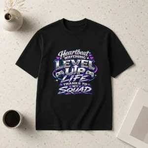 Y2K Chrome Heartbeat Level Up Life Squad Shirt