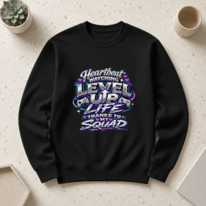 Y2K Chrome Heartbeat Level Up Life Squad Sweater