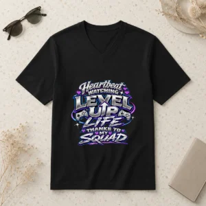 Y2K Chrome Heartbeat Level Up Life Squad V-Neck Shirt